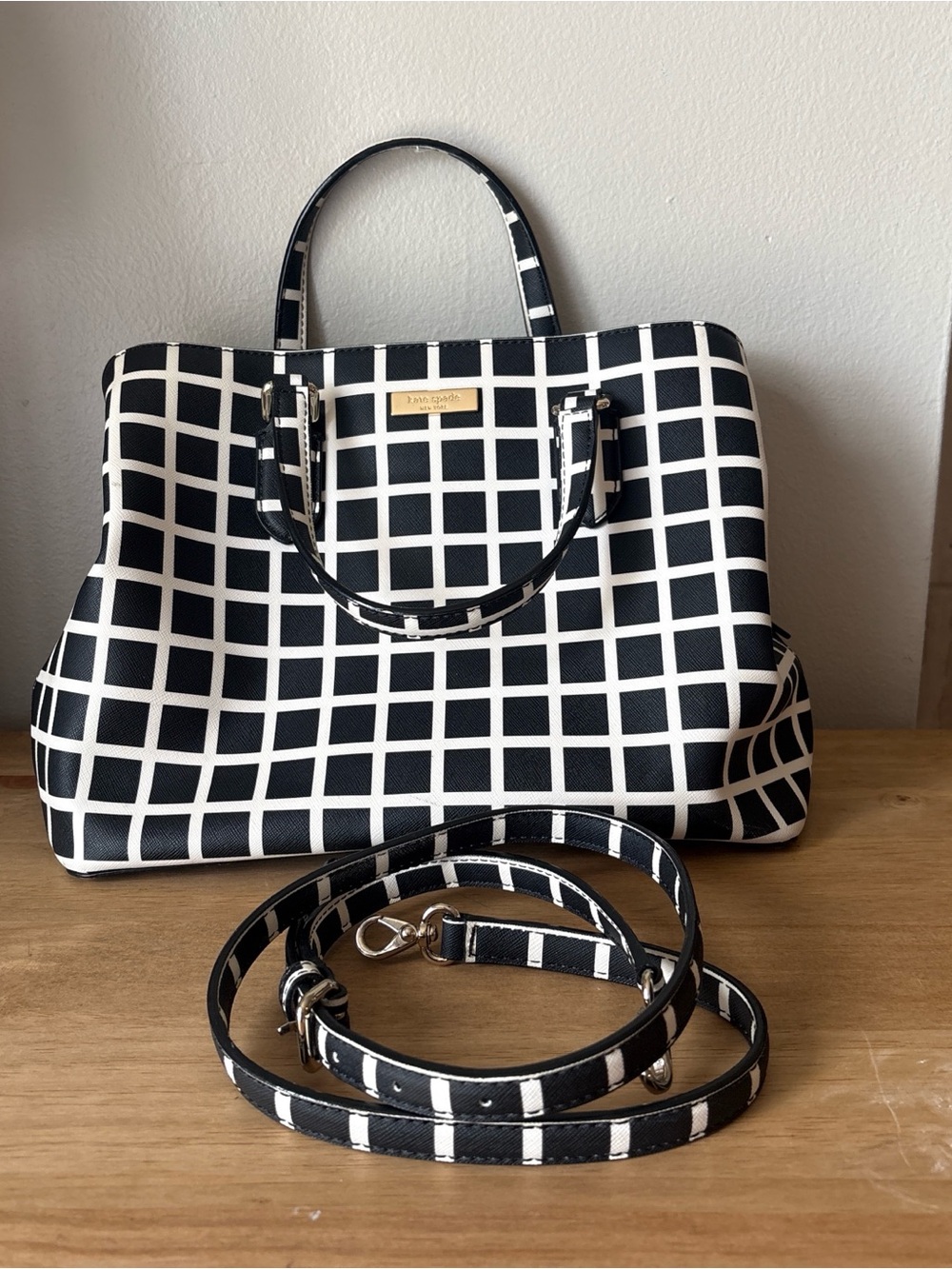 kate spade Black & White Grid Satchel with Removable Strap